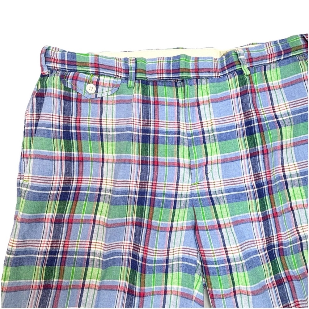 Polo Ralph Lauren‎ Linen Shorts Men’s 32 Indian Madras Plaid Blue Green